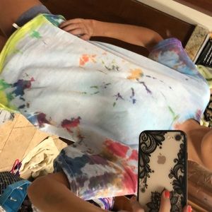 A light blue tie dye shirt